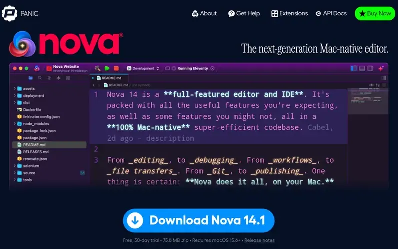 Screenshot of the Nova homepage