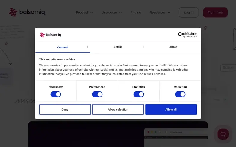 Screenshot of the Balsamiq homepage