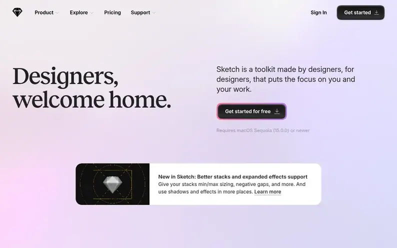Screenshot of the Sketch homepage