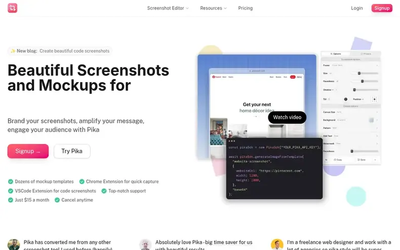 Screenshot of the Pika homepage
