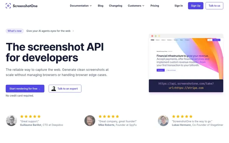 Screenshot of the ScreenshotOne homepage