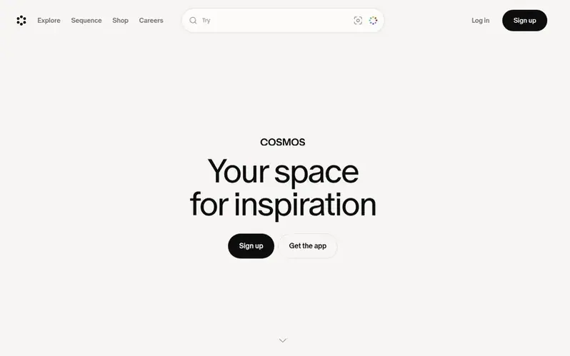 Screenshot of the Cosmos homepage