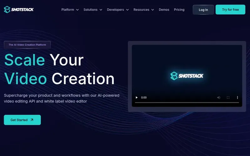 Screenshot of the Shotstack homepage