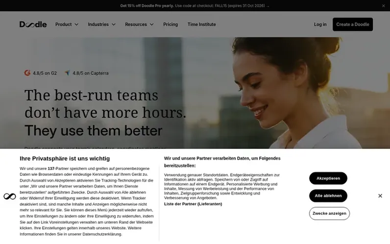 Screenshot of the Doodle homepage