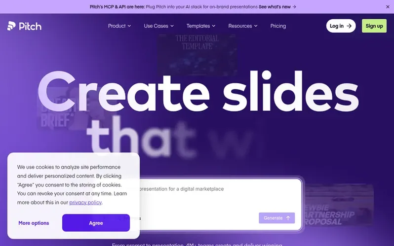 Screenshot of the Pitch homepage