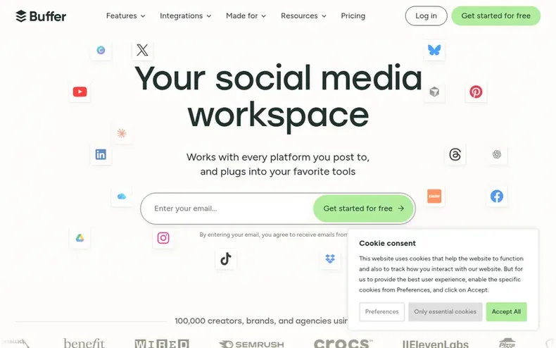 Screenshot of the Buffer homepage