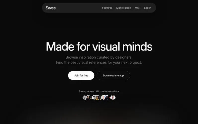Screenshot of the Savee homepage