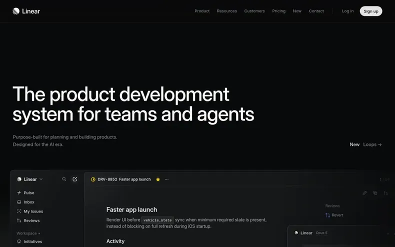 Screenshot of the Linear homepage