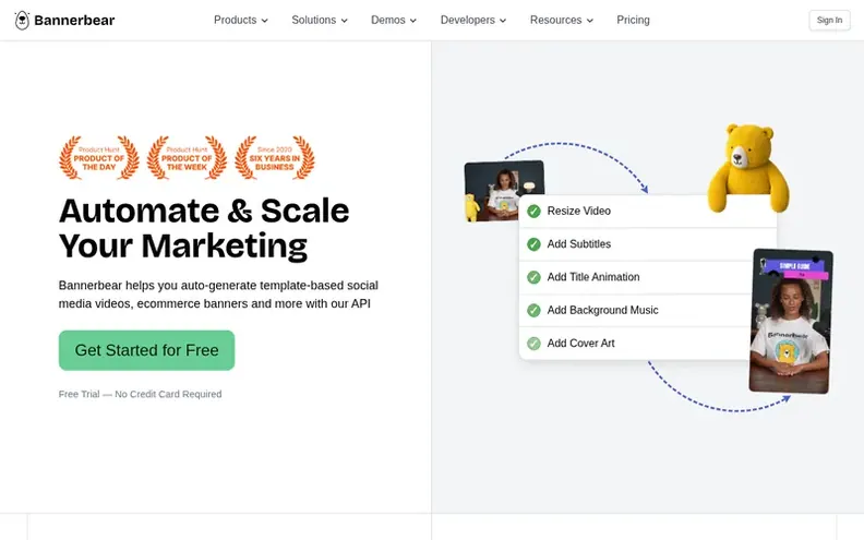 Screenshot of the Bannerbear homepage