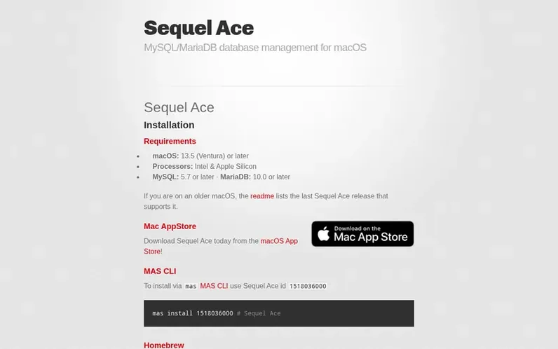 Screenshot of the Sequel Ace homepage